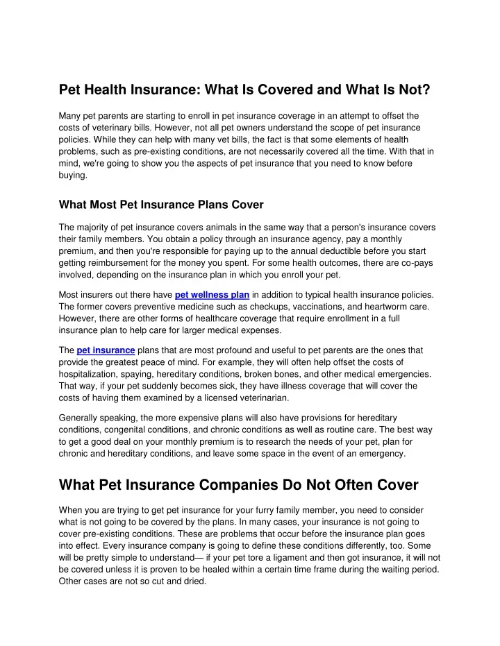 pet health insurance what is covered and what