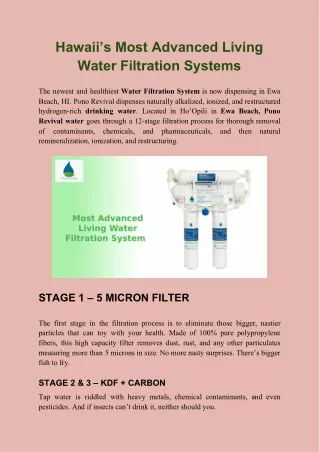 Hawaii’s Most Advanced Living Water Filtration Systems
