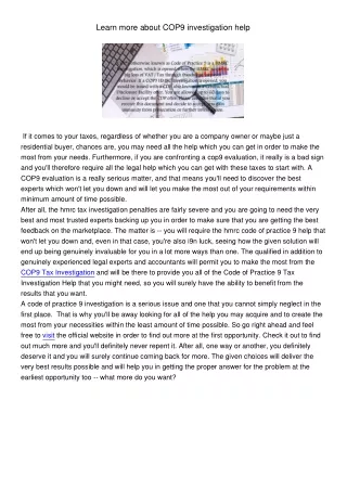 learn more about cop9 investigation help