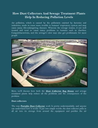 How Dust Collectors And Sewage Treatment Plants Help In Reducing Pollution Levels