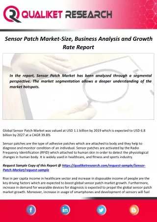 Sensor Patch Market Size and Analysis Report 2020-2027 | Future Forecast with Advance Technologies by Top Companies