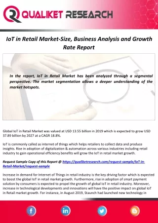 IoT in Retail Market Size, Technology Insights, Growth Analysis and Forecast Report by 2027