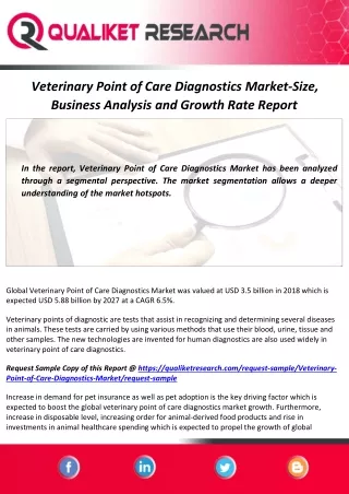 Veterinary Point of Care Diagnostics Market Size, Growth Analysis and Forecast Report 2020-2027