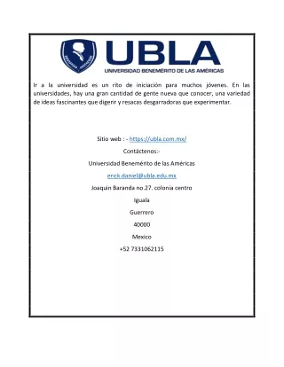 Licenciatura en Psicología en Guerrero I UBLA - Universidad Benemérito de las Américas