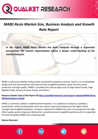 MABS Resin Market 2020: Competitive Strategies and Forecast Till 2027 | Global Analysis Report