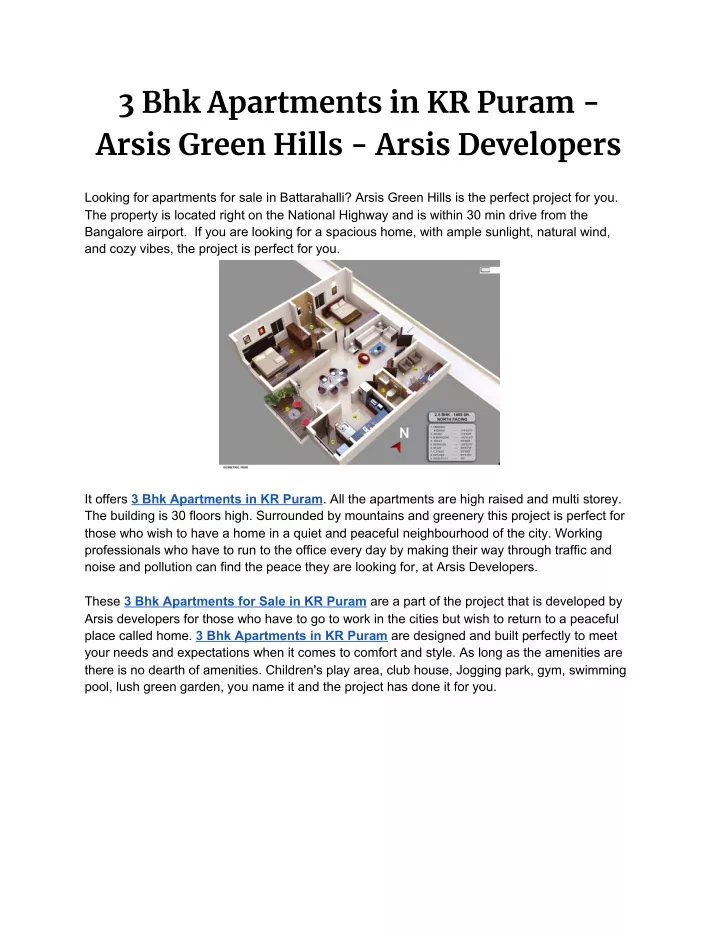 3 bhk apartments in kr puram arsis green hills