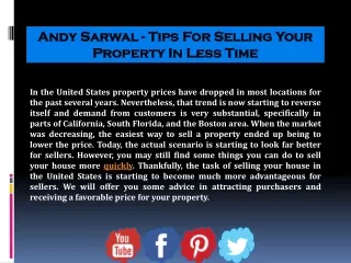 Tips For Selling Your Property In Less Time - Andy Sarwal