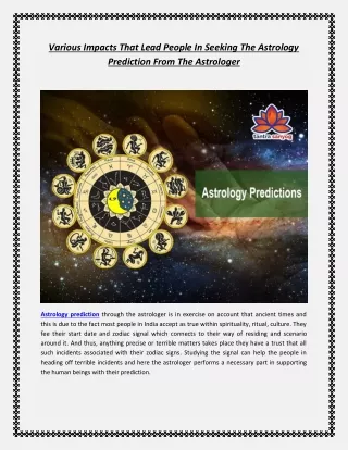 Various Impacts That Lead People In Seeking The Astrology Prediction From The Astrologer