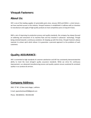 Vinayak Fasteners