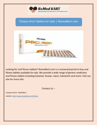 Fitness Oral Tablets for Sale | Rxmedkart.com