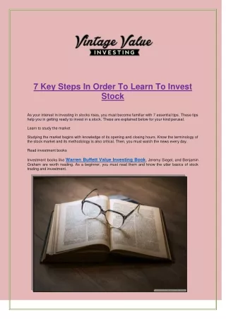 7 Key Steps In Order To Learn To Invest Stock