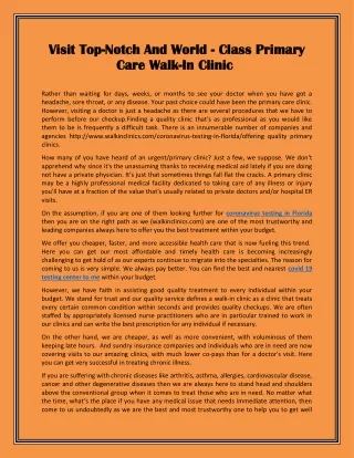 VISIT TOP-NOTCH AND WORLD-CLASS PRIMARY CARE WALK-IN CLINIC