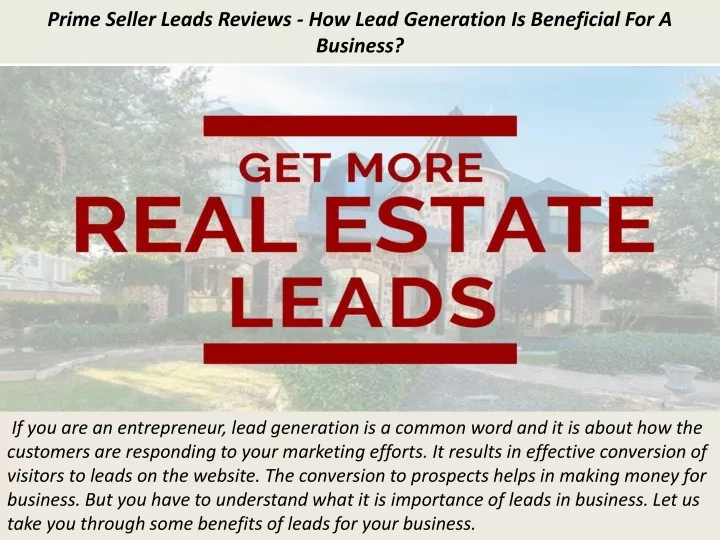 prime seller leads reviews how lead generation is beneficial for a business