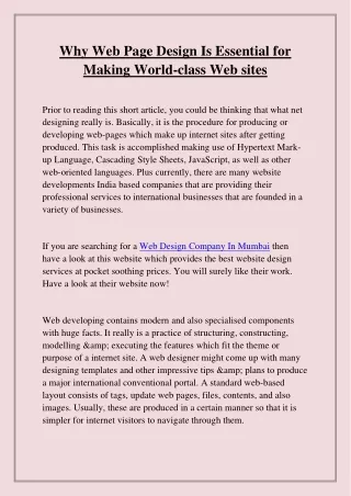 why web page design is essential for making world