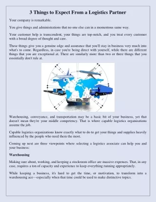 3 things to expect from a logistics partner