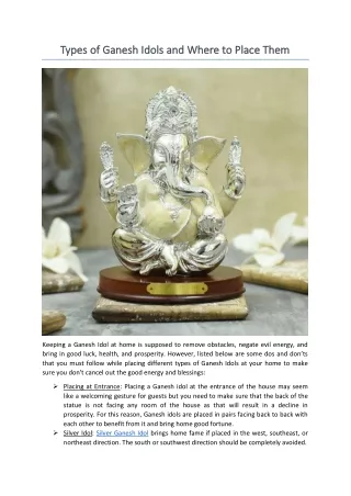 types of ganesh idols and where to place them