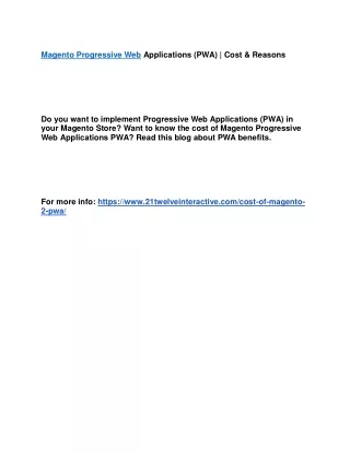 Magento Progressive Web Applications (PWA) | Cost & Reasons