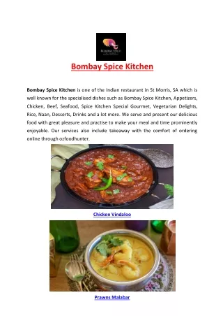 5% Off - Bombay Spice Kitchen Restaurant Menu St Morris, SA