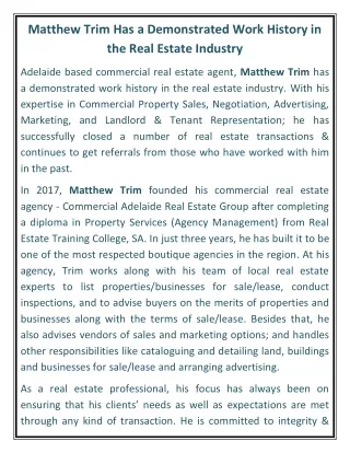 Matthew Trim Has a Demonstrated Work History in the Real Estate Industry