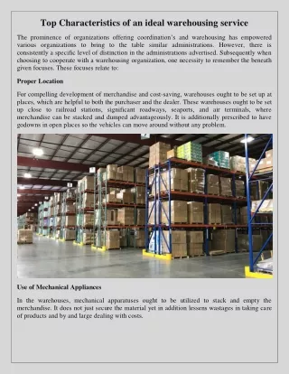top characteristics of an ideal warehousing