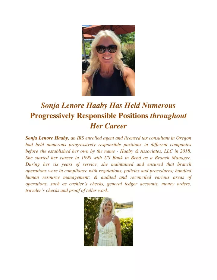 sonja lenore haaby has held numerous