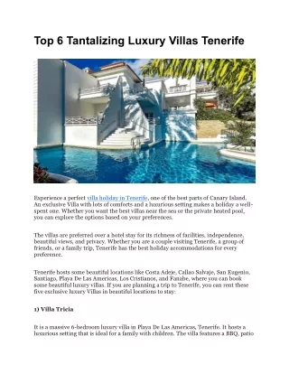 Top 6 Tantalizing Luxury Villas Tenerife