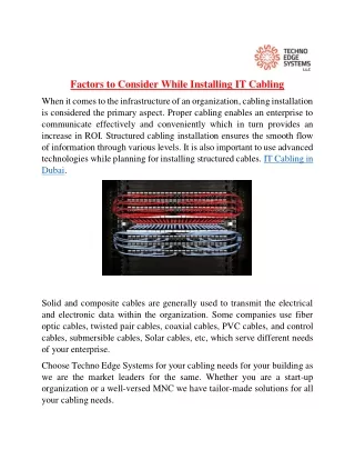 factors to consider while installing it cabling