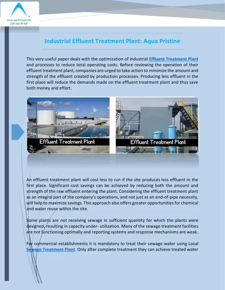 industrial effluent treatment plant aqua pristine