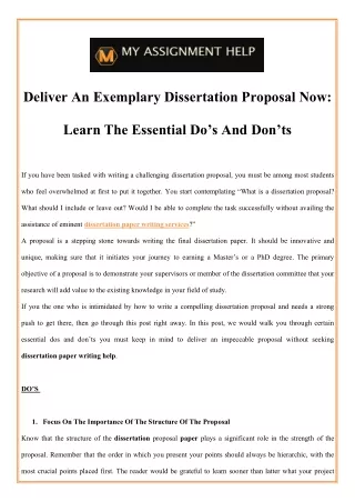 deliver an exemplary dissertation proposal now