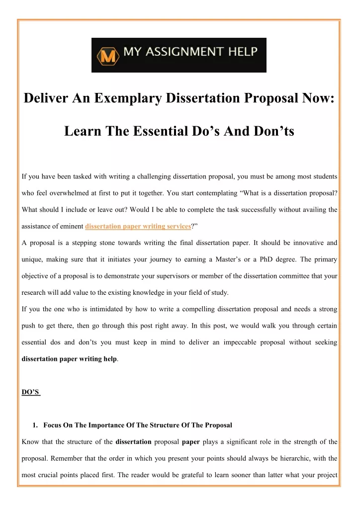 deliver an exemplary dissertation proposal now