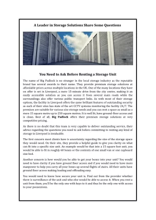 a leader in storage solutions share some questions