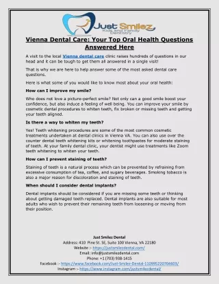 Vienna Dental Care: Your Top Oral Health Questions Answered Here