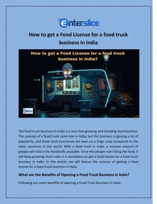 How to get a Food License for a food truck business in India