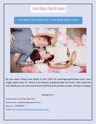 Love Spells That Work USA | Love Magic Spells Caster