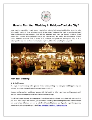 How to Plan Your Wedding in Udaipur-The Lake City?