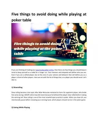 five things to avoid doing while playing at poker