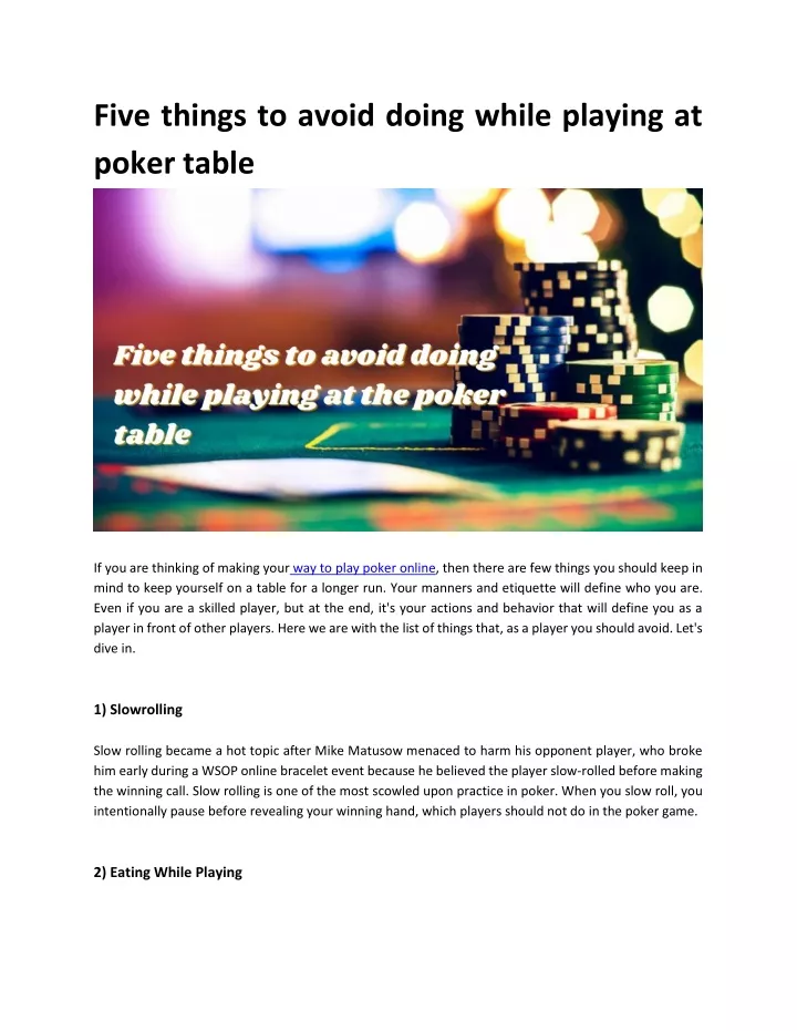 five things to avoid doing while playing at poker