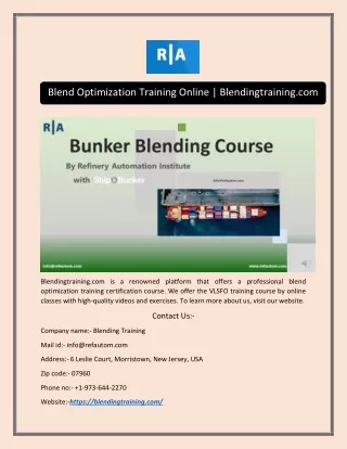 Blend Optimization Training Online | Blendingtraining.com