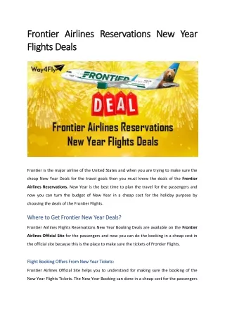 Frontier Airlines Reservations New Year Flights Deals