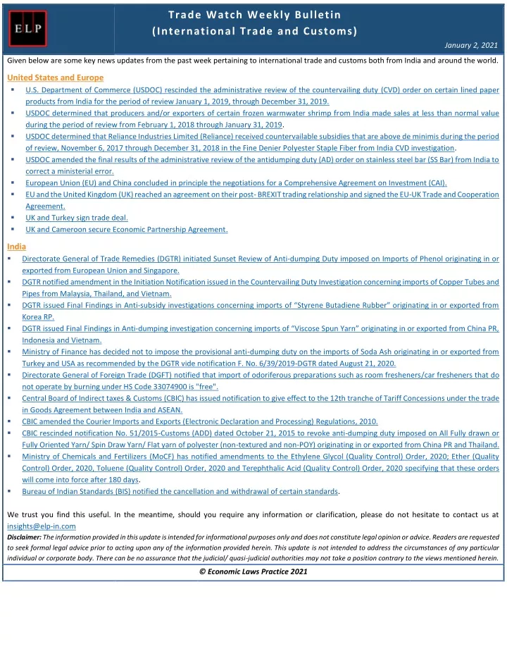 trade watch weekly bulletin international trade