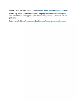 online poker software development poker game