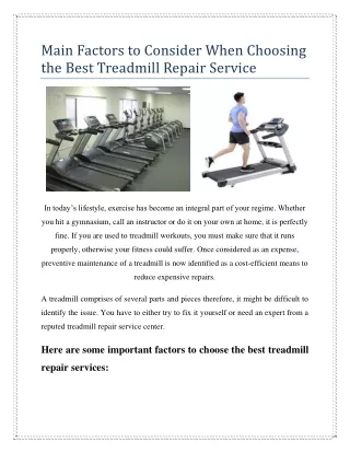 Main Factors to Consider When Choosing the Best Treadmill Repair Service