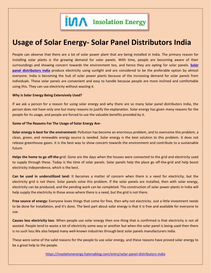 usage of solar energy solar panel distributors