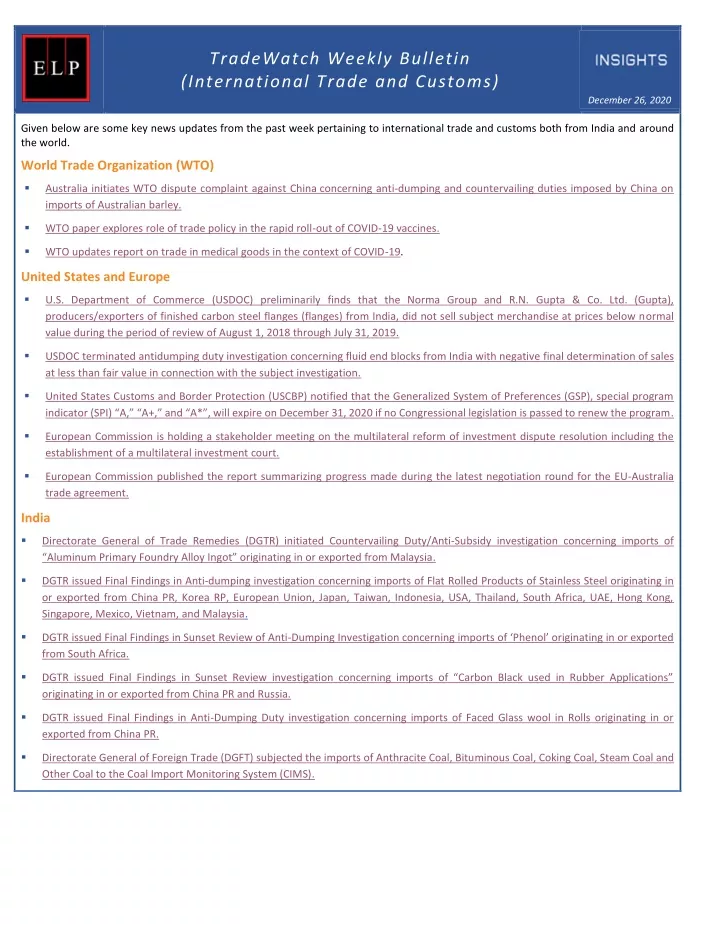 tradewatch weekly bulletin international trade