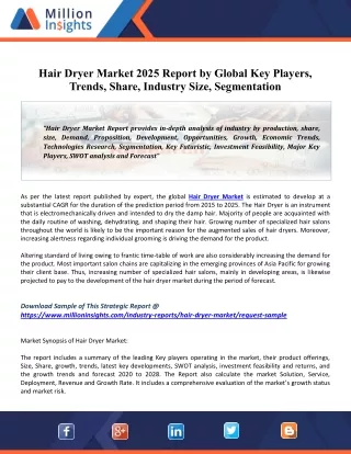Hair Dryer Market Share, Revenue, Drivers, Trends And Influence Factors Historical & Forecast Till 2025