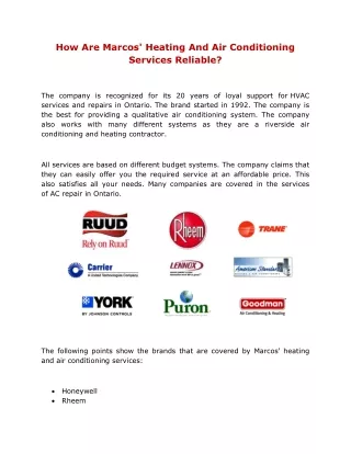 How Are Marcos' Heating And Air Conditioning Services Reliable
