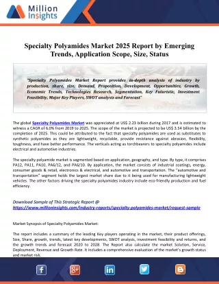 Specialty Polyamides Market 2020 Global Industry Size, Share, Revenue, Business Growth, Demand And Applications To 2025