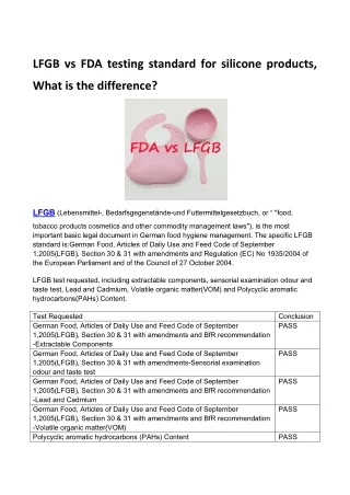 lfgb vs fda testing standard for silicone products