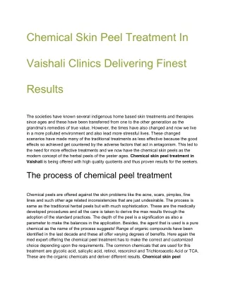 Chemical Skin Peel Treatment In Vaishali Clinics Delivering Finest Results