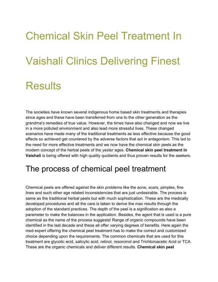 chemical skin peel treatment in
